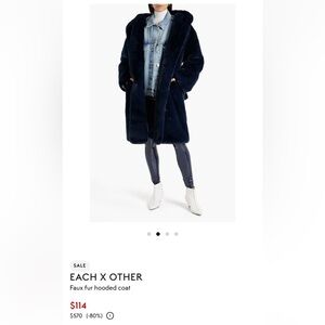 Each X Other Navy Faux Fur Teddy Jacket